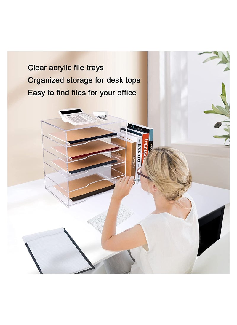 Eworld 5 Tier Clear Acrylic Magazine File Holder Document Storage Organising Stand and Desk Organiser for Files Books and Papers  - Image 3