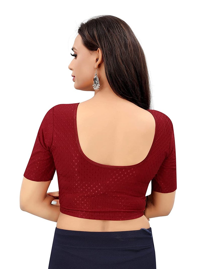Bhochi Round Neck Cotton Spendex|Stretchable Blouse for Women|Readymade Blouse for Women|Blouses|Stretchable Blouse Readymade. - Image 5