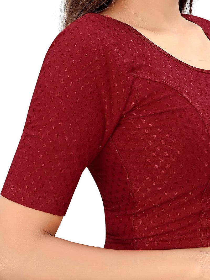 Bhochi Round Neck Cotton Spendex|Stretchable Blouse for Women|Readymade Blouse for Women|Blouses|Stretchable Blouse Readymade. - Image 4