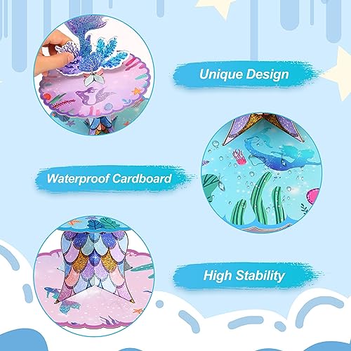 BACUTHY 2 Pack Mermaid Cupcake Stand Birthday Party Decorations, Under The Sea Supplies Favors with Mermaid Tail Toppers for Little Girl, Baby Shower - Image 4