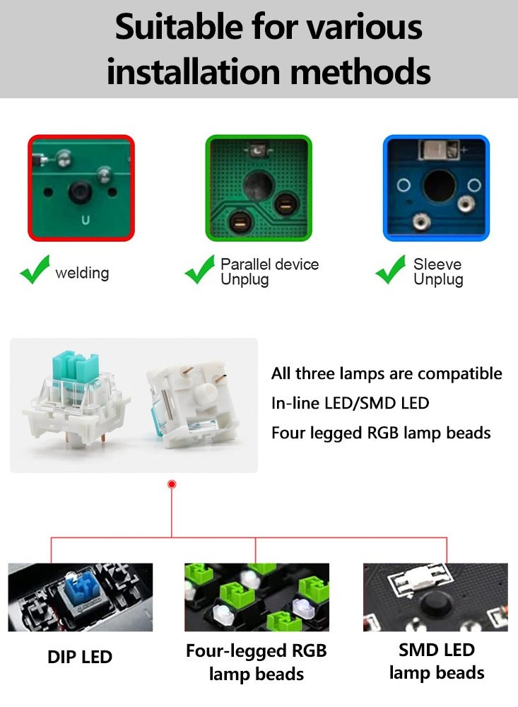 110pcs 3 دبوس لوحة المفاتيح التبديل Clicky خطي لمس الغبار مقاوم التبديل الأخضر RGB LED SMD وحدة تحكم اللعبة مع MX التبديل Outemu ميكانيكية لوحة المفاتيح التبديل - Image 3