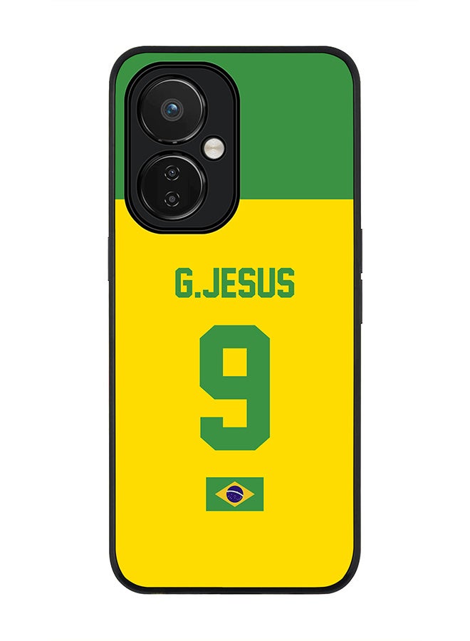Stylizedd Rugged Black edge case for Nord CE 3 Lite Slim fit Soft Case Flexible Rubber Edges Anti Drop TPU Gel Thin Cover-Brazil Player Name - G.Jesus - Image 1