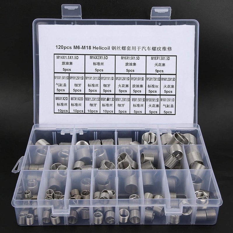 120pcs M6 - M18 Stainless Steel Metric Thread Repair Insert Kit, Thread Repair Tool for Damaged Screw Holes, Includes Storage Case for Auto and Machinery Repair - Image 2