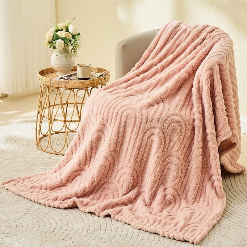 Wajade Fleece Throw Blanket, Fluffy Faux Fur Blanket for Bed Sofa Couch, Soft Warm Thick Blanket,Pink 127x178 - Image 1