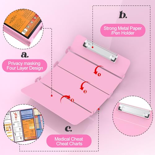 NECEG Nursing Clipboard Foldable-4 Layers Aluminum Nurse Foldable Clipboard Nursing Medical Edition Cheat Sheets, Pocket Size Pen Clip for Nurses Students School and Doctors-Pink - Image 5