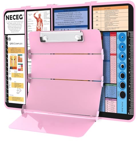 NECEG Nursing Clipboard Foldable-4 Layers Aluminum Nurse Foldable Clipboard Nursing Medical Edition Cheat Sheets, Pocket Size Pen Clip for Nurses Students School and Doctors-Pink - Image 1