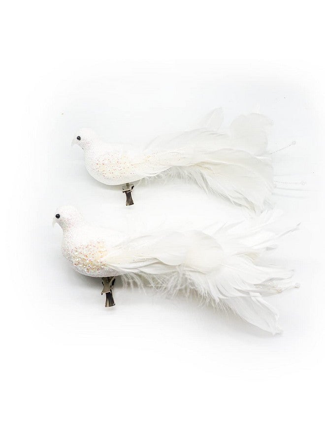 يولوكوكا زينة شجرة عيد الميلاد على شكل طائر من نوع Yolococa White Birds، مقاس 10x2x3 بوصات، قطعتان - Image 1