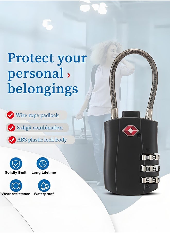 2 Pack TSA Approved Combination Luggage Locks,  Combination Padlock with Alloy Body TSA Lock for Luggage, Travel Bag, Lockers, Gym, Bike Locks or Other（White & Black）  - Image 5