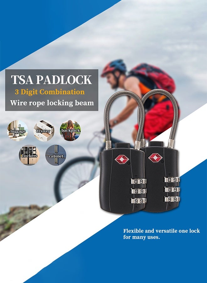 2 Pack TSA Approved Combination Luggage Locks,  Combination Padlock with Alloy Body TSA Lock for Luggage, Travel Bag, Lockers, Gym, Bike Locks or Other (White & Black)