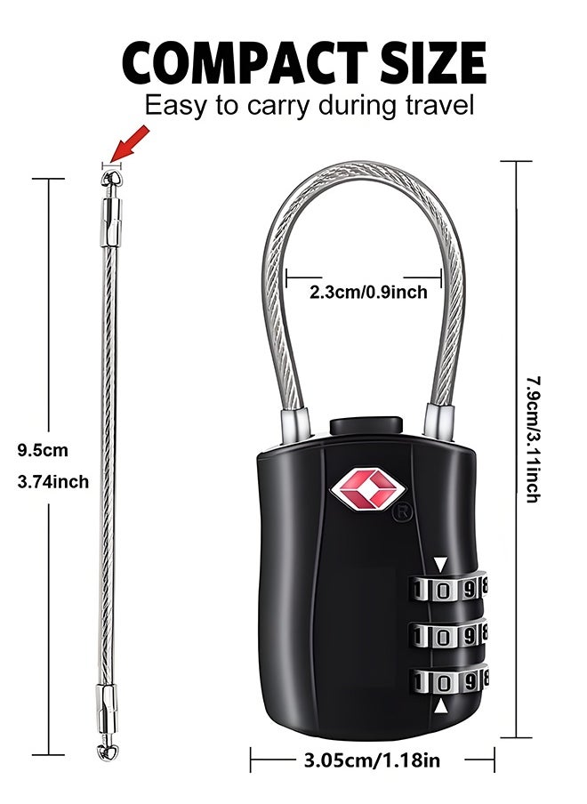 2 Pack TSA Approved Combination Luggage Locks,  Combination Padlock with Alloy Body TSA Lock for Luggage, Travel Bag, Lockers, Gym, Bike Locks or Other（White & Black）  - Image 2