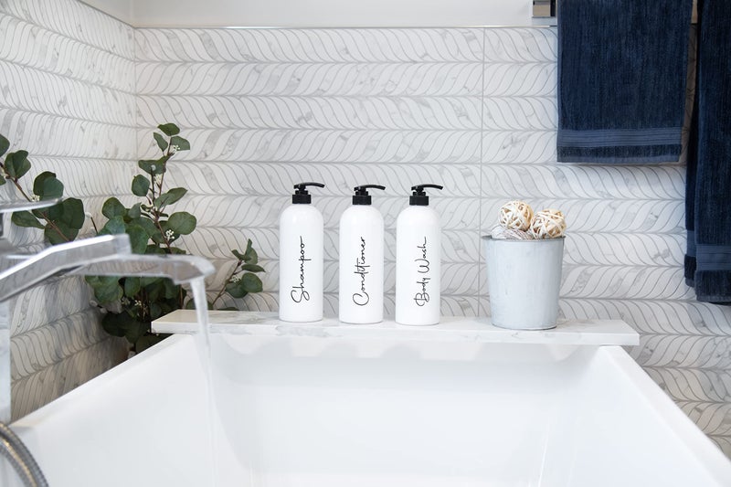 Alora Home Essentials Alora 16oz Refillable Shampoo and Conditioner Dispenser Bottles - Set of 3 - Pump Bottle Dispenser for Shampoo, Conditioner, Body Wash - Empty Plastic Refillable Containers for Shower, Matte White  - Image 4