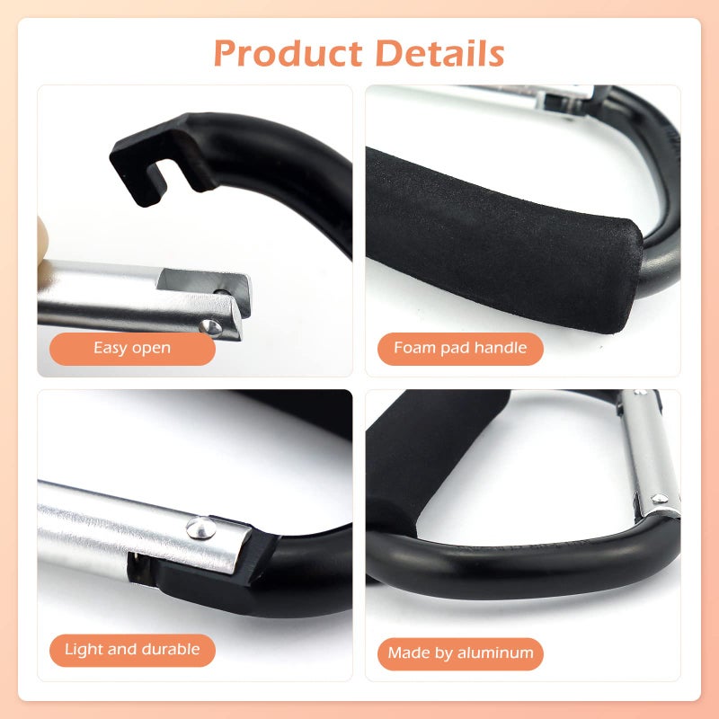 JIALEEY Grocery Bag Shopping Bag Holder Handle Carrier Tool Multi Purpose Snap Hook Stroller Hook Set Organizer Accessories with Soft Foam Grip for Hanging, Pack of 2, Black - Image 4