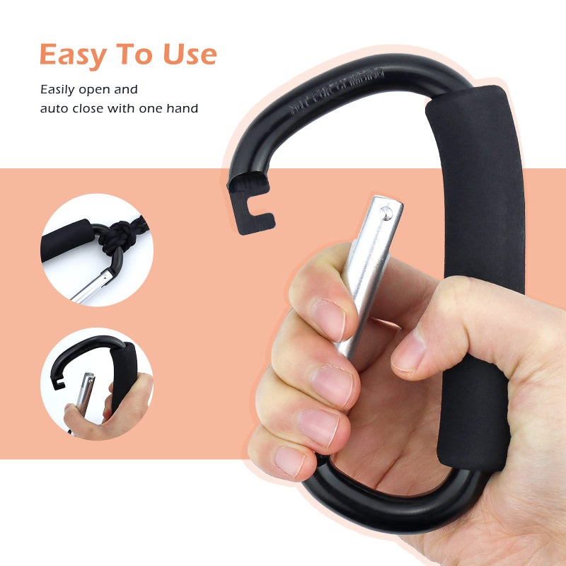 JIALEEY Grocery Bag Shopping Bag Holder Handle Carrier Tool Multi Purpose Snap Hook Stroller Hook Set Organizer Accessories with Soft Foam Grip for Hanging, Pack of 2, Black - Image 5