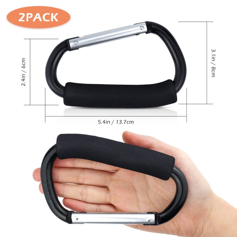 JIALEEY Grocery Bag Shopping Bag Holder Handle Carrier Tool Multi Purpose Snap Hook Stroller Hook Set Organizer Accessories with Soft Foam Grip for Hanging, Pack of 2, Black - Image 2