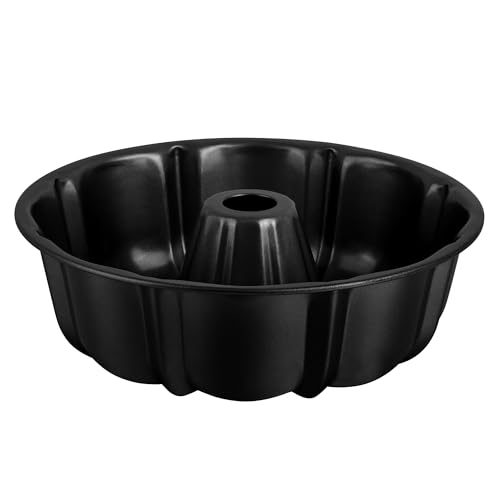 E-far Efar 10 Inch Nonstick Cake Pan Heavy Duty Carbon Steel Tube Fluted Round Baking PanBuntz Pound Cake Pan MoldTube Bakeware Easy Release Easy to Clean 10 Cup Black - Image 1