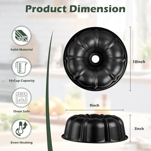 E-far Efar 10 Inch Nonstick Cake Pan Heavy Duty Carbon Steel Tube Fluted Round Baking PanBuntz Pound Cake Pan MoldTube Bakeware Easy Release Easy to Clean 10 Cup Black - Image 3