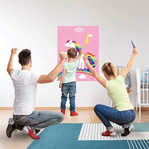 FEPITO Birthday Party Game for Kids Pin The Horn on Unicorn-Game Poster with 24 Horn Stickers Pin The Tail Game for Girl Unicorn-Birthday Rainbow Party Favors Supplies Wall Home Room Decorations - Image 5