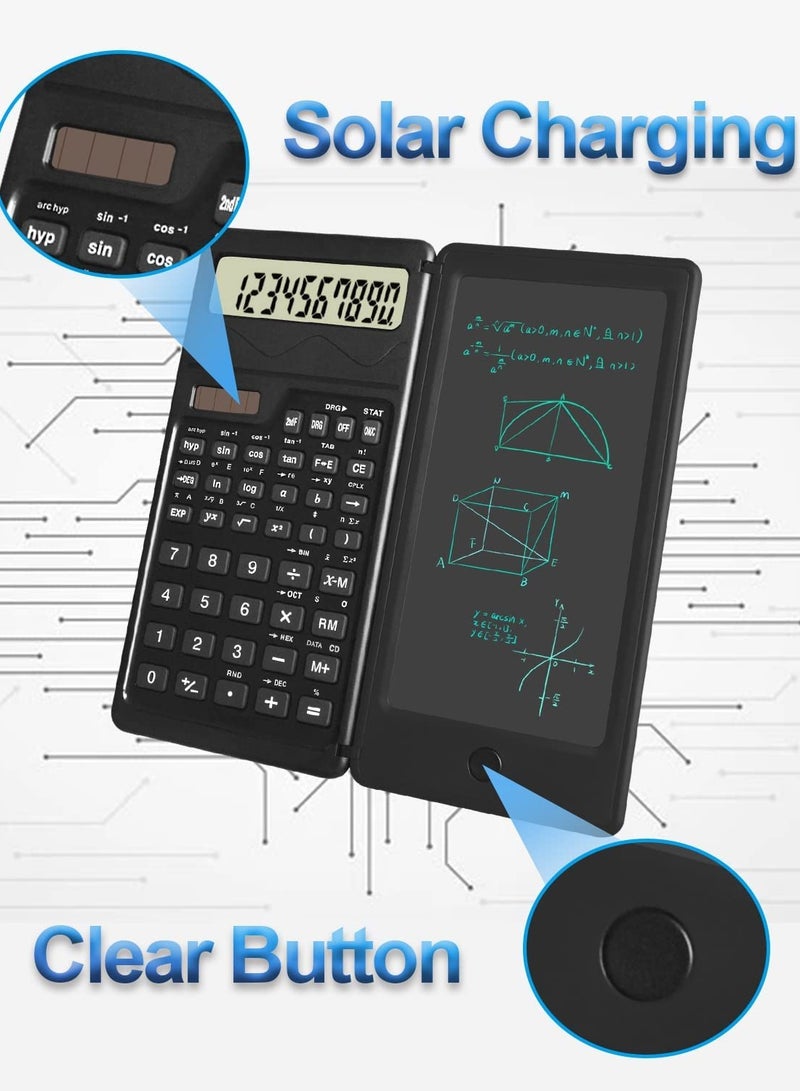 general S3 Solar Science Calculator with Erasable Writing Board, Calculator Handwriting Board Electronic LCD Writing Board Function Calculator Battery Powered Foldable for School, Office, Home, Black - Image 3
