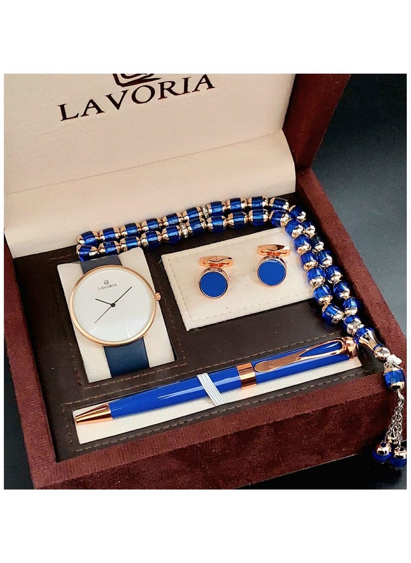 LAVORIA Laforea watch gift set for men consisting of 4 pieces, a rosary watch, a pen and a set of buttons 