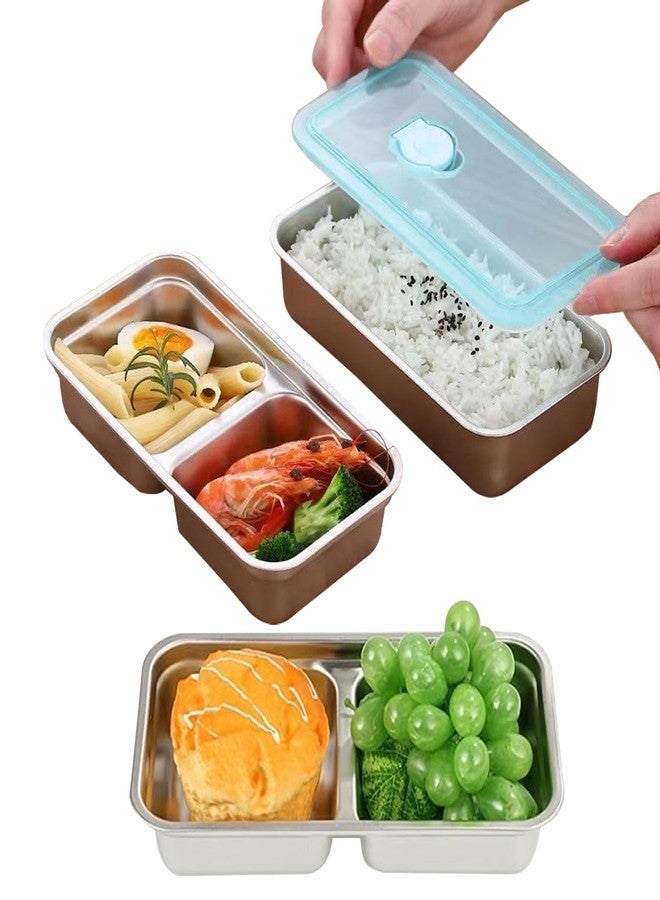 Bivpreom 2 Pcs Reusable Double Compartment Stainless Steel Snack Containers With Lids ，Grab And Go Snack Containers For Travel And School - Image 3