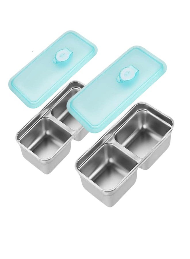 Bivpreom 2 Pcs Reusable Double Compartment Stainless Steel Snack Containers With Lids ，Grab And Go Snack Containers For Travel And School - Image 1