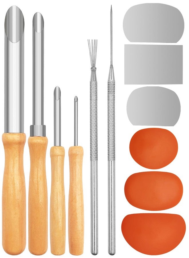 CKANDAY 3 Sizes Rubber Pottery Clay Ribs + 3 Pcs Sculpture Pottery Molding Scraper Cutter + 4 Pcs Stainless Steel Circular Clay Hole Cutters + 1 Clay Ceramic Needle + 1 Feather Wire Texture Detail Tools - Image 1