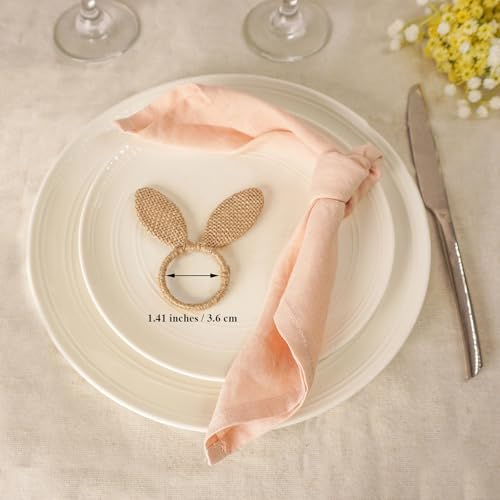 Utalek Easter Napkin Rings Set of 6, Burlap Jute Bunny Ear Napkin Rings, Rabbit Ear Napkin Ring Holders for Easter Party Banquet Dinning Spring Table Decoration - Image 3