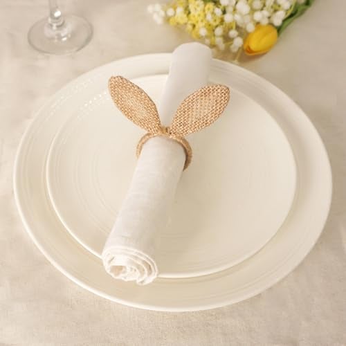 Utalek Easter Napkin Rings Set of 6, Burlap Jute Bunny Ear Napkin Rings, Rabbit Ear Napkin Ring Holders for Easter Party Banquet Dinning Spring Table Decoration - Image 4