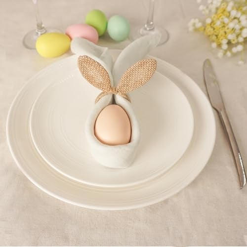 Utalek Easter Napkin Rings Set of 6, Burlap Jute Bunny Ear Napkin Rings, Rabbit Ear Napkin Ring Holders for Easter Party Banquet Dinning Spring Table Decoration - Image 5