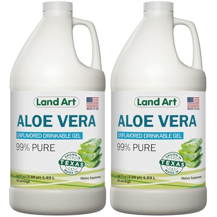 Land Art Organic Aloe Vera Drinkable Gel for Heartburn & Acid Reflux Relief - 99.7% Pure - Cold-Processed - Improves Digestive Health - Soothing and Natural - Vegan & Gluten-Free - 64 fl oz (Pack of 2) - Image 1