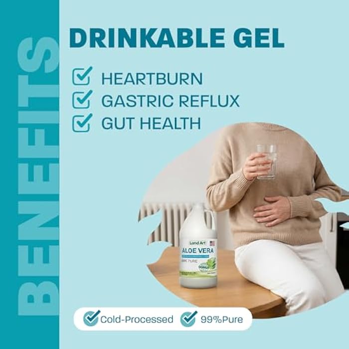 Land Art Organic Aloe Vera Drinkable Gel for Heartburn & Acid Reflux Relief - 99.7% Pure - Cold-Processed - Improves Digestive Health - Soothing and Natural - Vegan & Gluten-Free - 64 fl oz (Pack of 2) - Image 2