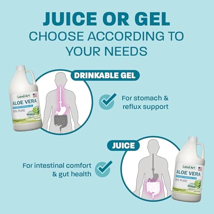 Land Art Organic Aloe Vera Drinkable Gel for Heartburn & Acid Reflux Relief - 99.7% Pure - Cold-Processed - Improves Digestive Health - Soothing and Natural - Vegan & Gluten-Free - 64 fl oz (Pack of 2) - Image 4