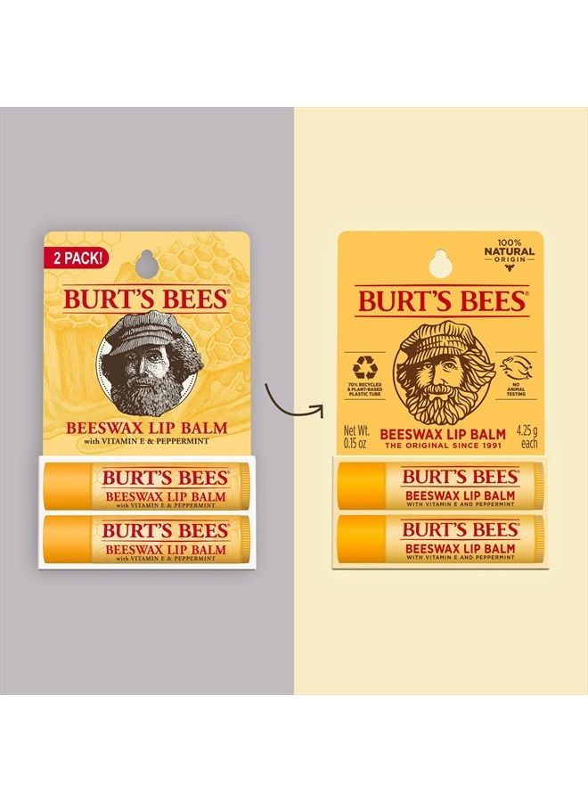 Burt's Bees Lip Balm Easter Basket Stuffers, Moisturizing Lip Care Spring Gift, for All Day Hydration, 100% Natural, Original Beeswax with Vitamin E & Peppermint Oil (2 Pack) - Image 2