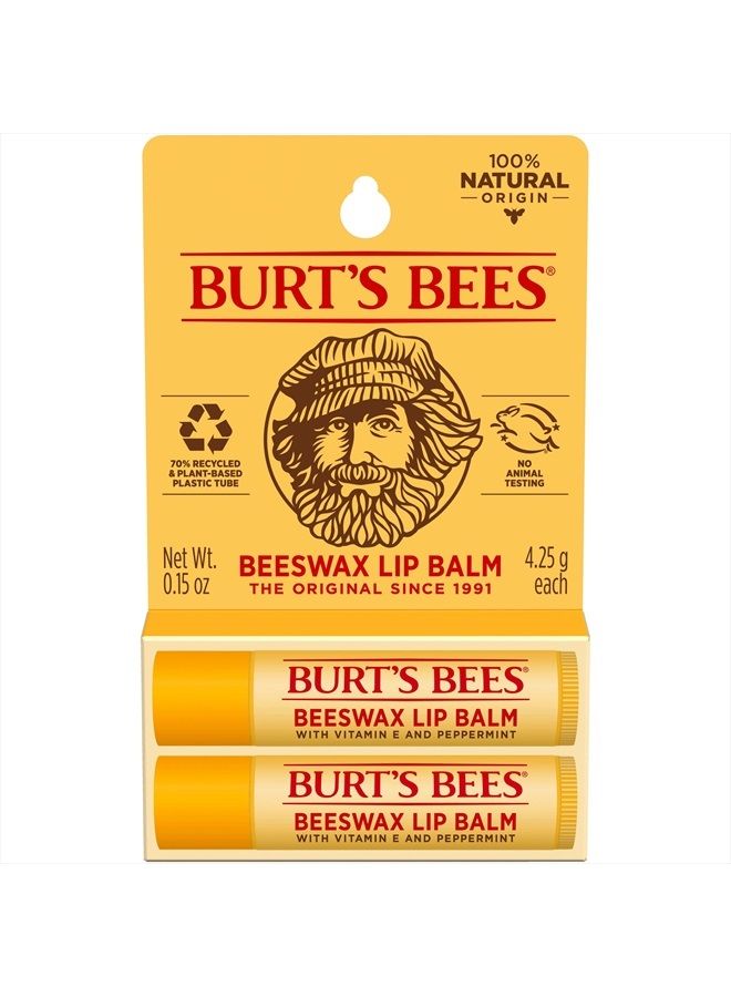 Burt's Bees Lip Balm Easter Basket Stuffers, Moisturizing Lip Care Spring Gift, for All Day Hydration, 100% Natural, Original Beeswax with Vitamin E & Peppermint Oil (2 Pack) - Image 1