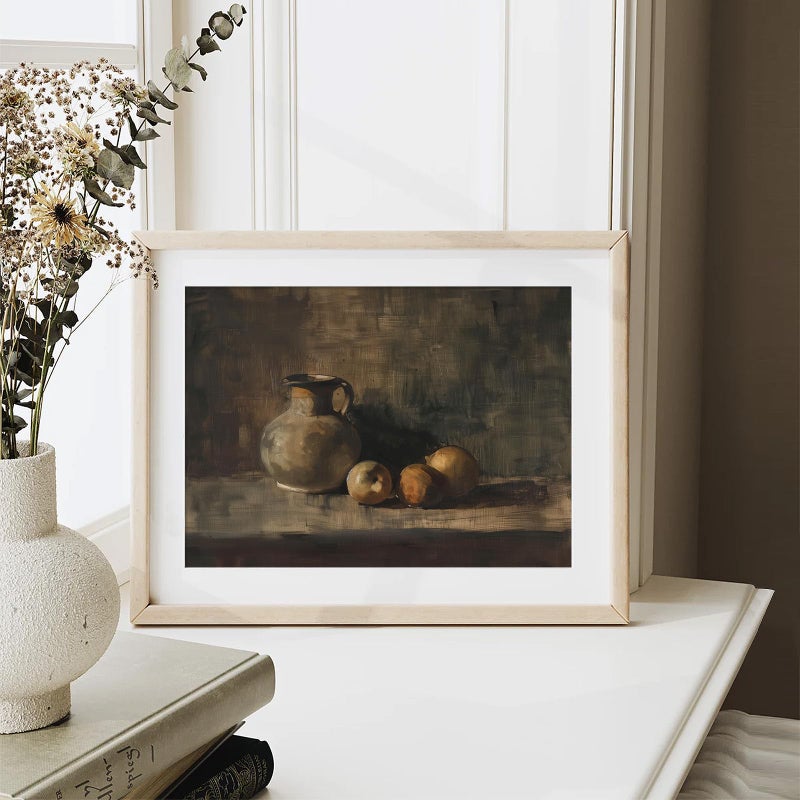 XOCUUI Farmhouse Still Life Picture Living Room - Rustic Vintage Decor for Bedroom - Peach Fruit Dining Room Moody Muted Oil Painting Art Deco Wall Art for Kitchen - 8 x 10 No Frame - Image 3