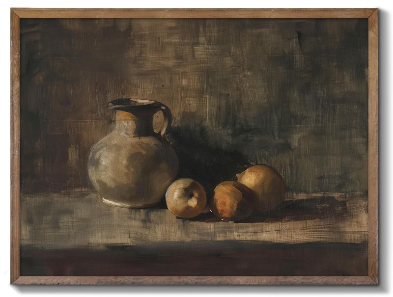 XOCUUI Farmhouse Still Life Picture Living Room - Rustic Vintage Decor for Bedroom - Peach Fruit Dining Room Moody Muted Oil Painting Art Deco Wall Art for Kitchen - 8 x 10 No Frame - Image 1
