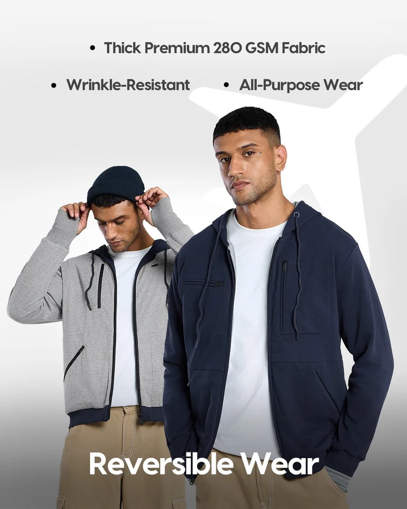 بيواكوف هودي رجالي مقاس كبير أزرق داكن للمطار