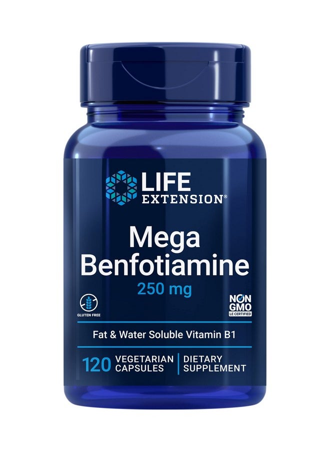 Life Extension - Mega Benfotiamine 250 Mg With Fat Soluble Thiamine Vitamin B1 For Glucose Metabolism Advanced Nerve Health Supplement Pill Gluten Free Nongmo Vegetarian 120 Capsules - Image 1