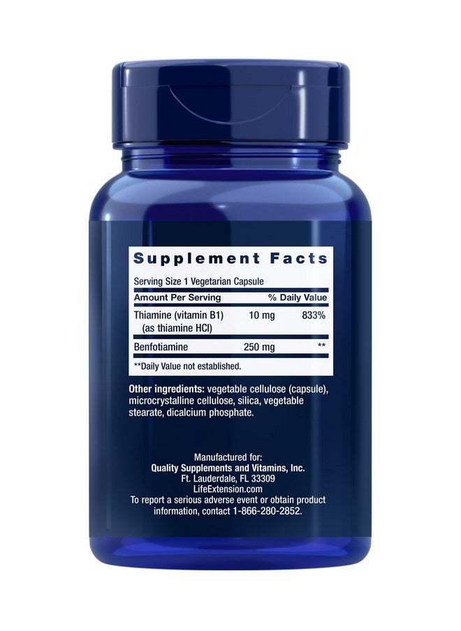 Life Extension - Mega Benfotiamine 250 Mg With Fat Soluble Thiamine Vitamin B1 For Glucose Metabolism Advanced Nerve Health Supplement Pill Gluten Free Nongmo Vegetarian 120 Capsules - Image 1