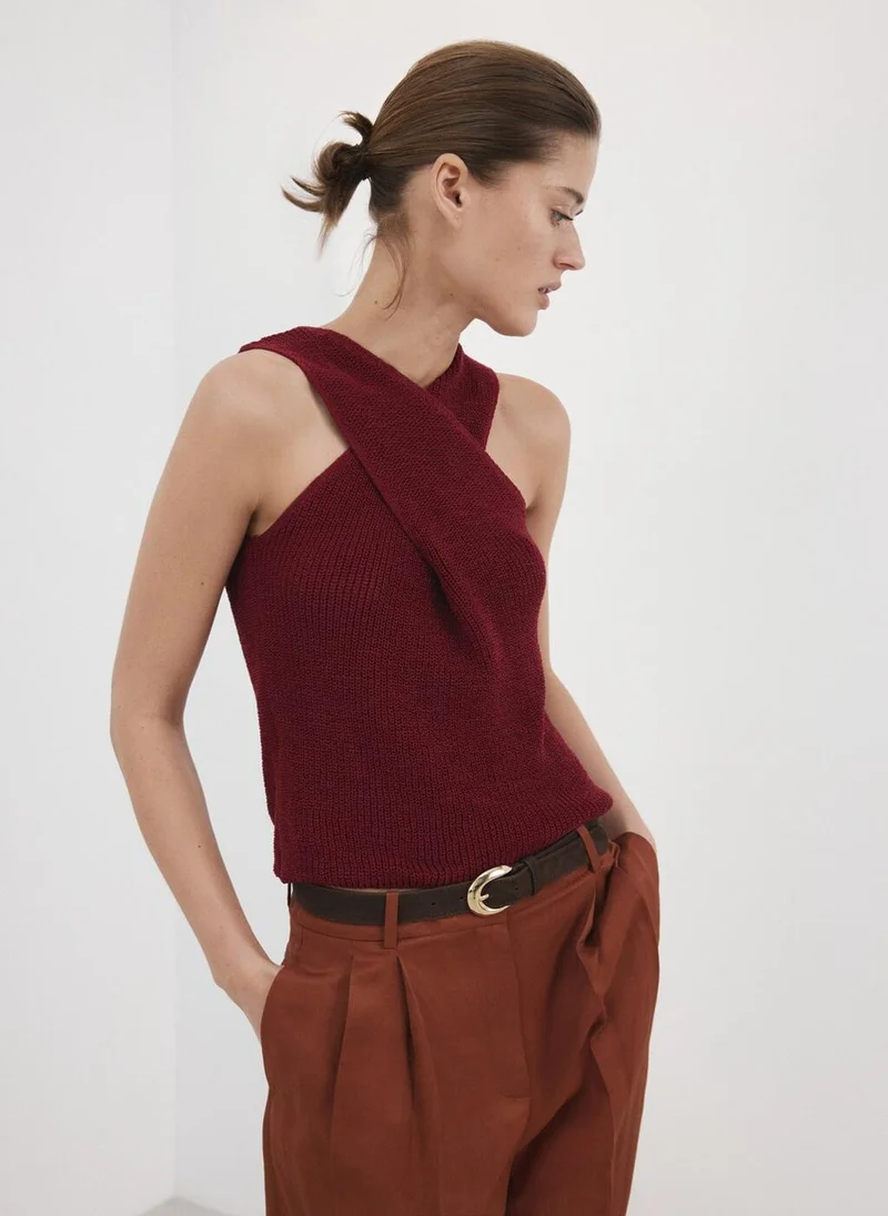 MANGO Knitted Wrap Top