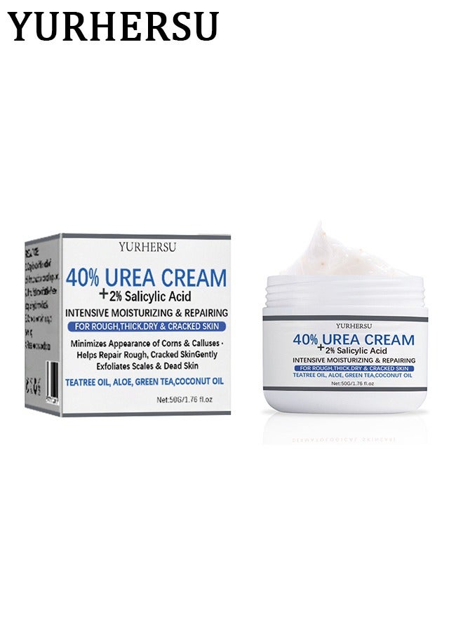 YURHERSU كريم اليوريا 40٪ بالإضافة إلى حمض الساليسيليك 1.76 أوقية ، كريم الكالس مزيل اليدين كريم القدم للأقدام الجافة المتشققة واليدين والمرفقين والركبتين ، يرطب وينعم البشرة بشكل مكثف ويقشر الجلد الميت - Image 1