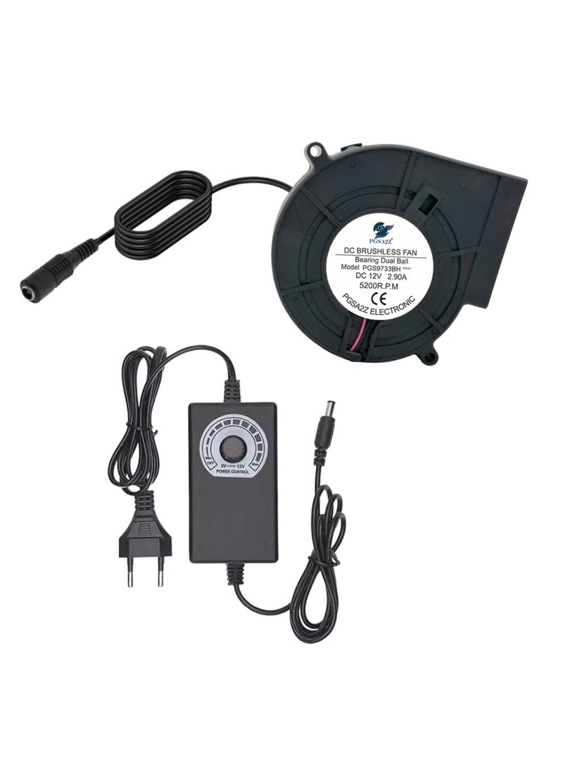 PGSA2Z PGSA2Z 97mm x 33mm 5200RPM Blower Fan Dual Ball 12 Volt High CFM 110v 220v Variable Speed Controller with AC Pulg for DIY Cooling Ventilation Exhaust Projects Inflatable Replacement  - Image 1