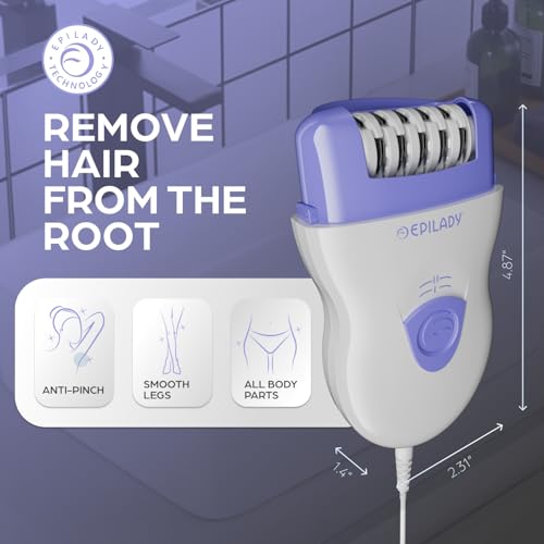 Epilady Speed Corded Epilator for Women, Compact Hair-Removal Device for Legs, Underarms, and Bikini Area, 2 Setting Options, Includes Angled-Trimming Guide, Cord, and Cleaning Brush, White/Purple - Image 2