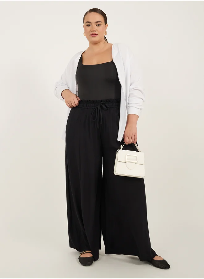 ستايلي Plus Size Wide Leg Pants with Drawstring