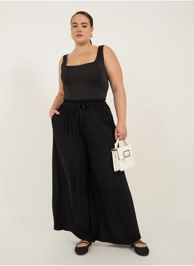 ستايلي Plus Size Wide Leg Pants with Drawstring