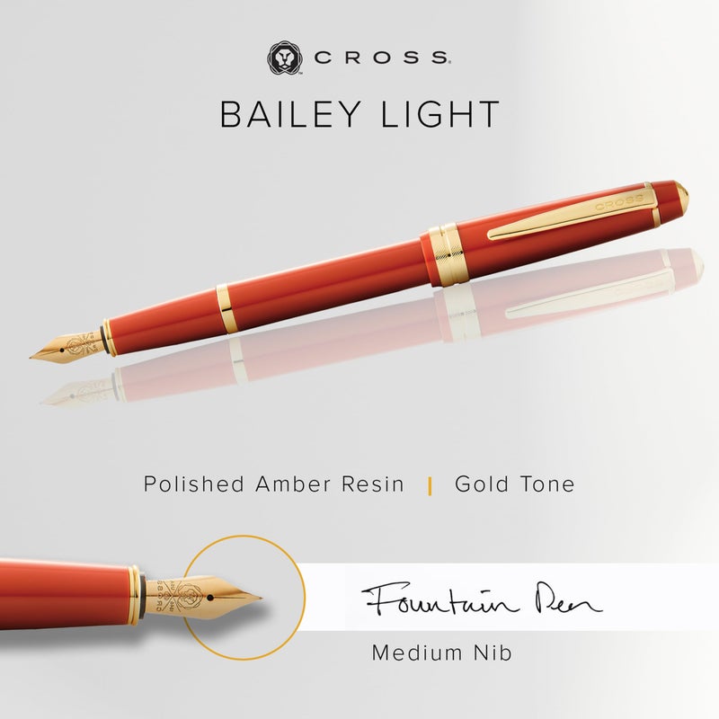 Cross Bailey Light Refillable Fountain Presented in a Everyday Gift Box - Medium Point, Black Ink, Polished Amber - Image 2