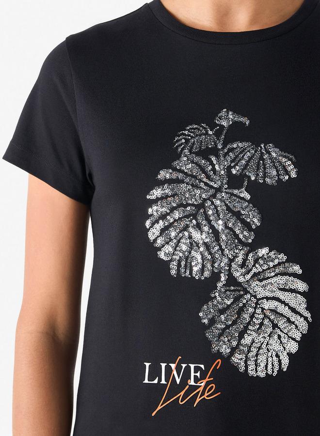 سبلاش فيڤ تيشيرت بياقة مستديرة مزين بأكمام قصيرة - Image 4