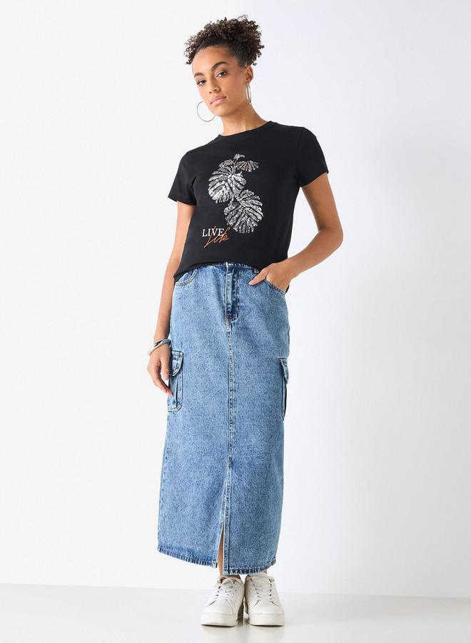 سبلاش فيڤ تيشيرت بياقة مستديرة مزين بأكمام قصيرة - Image 2