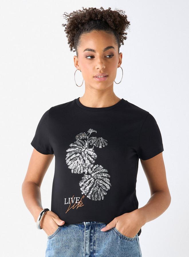 سبلاش فيڤ تيشيرت بياقة مستديرة مزين بأكمام قصيرة - Image 1