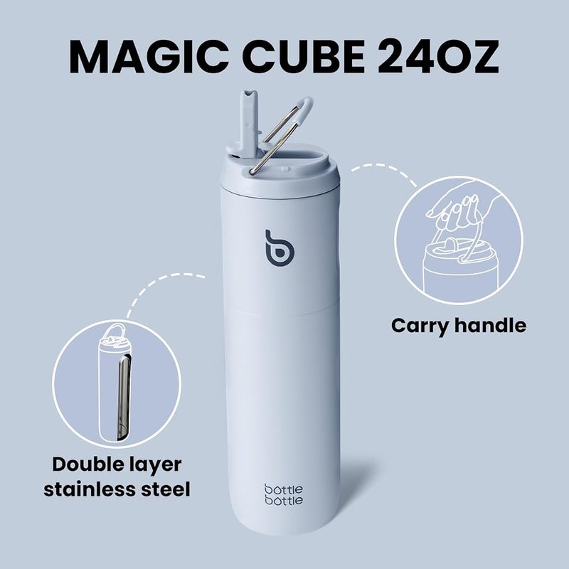 BOTTLE BOTTLE Insulated Water Bottle 700ml(24oz) with Straw and Lid Stainless Steel Sports Water Bottles Metal Drink Flask with Handle for Man and Women (Light Blue) - Image 4